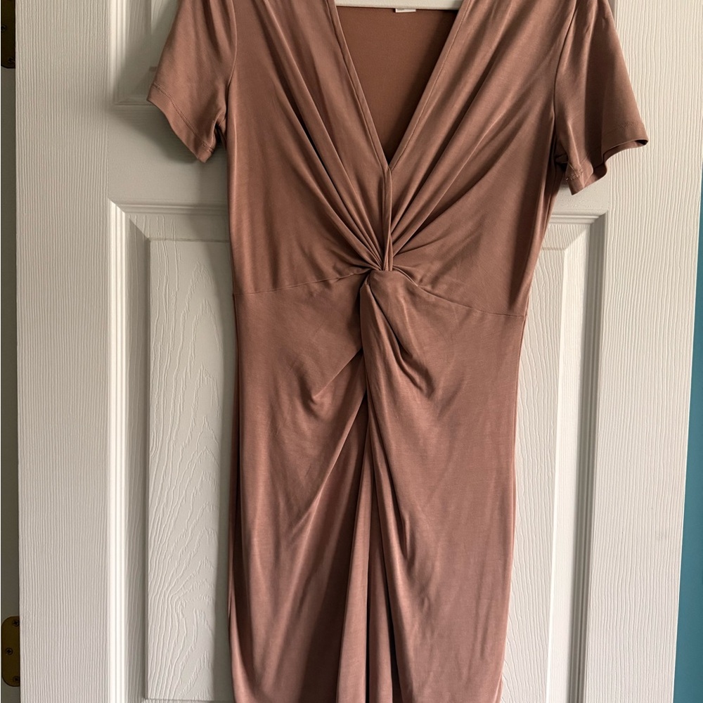 Elegant Tan Twist Front Dress